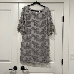 Sundance Women's 3/4 Sleeve Dress Grey‎ Floral Lace Cupro Size Medium